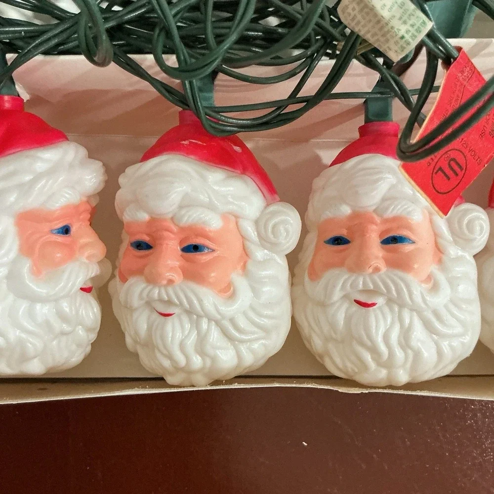 Vintage Santa Head Unique Christmas Lights Hard Blow Mold Plastic MCM TESTED